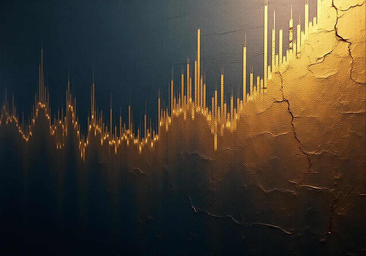 Abstract view of financial data overlaying classic art textures
